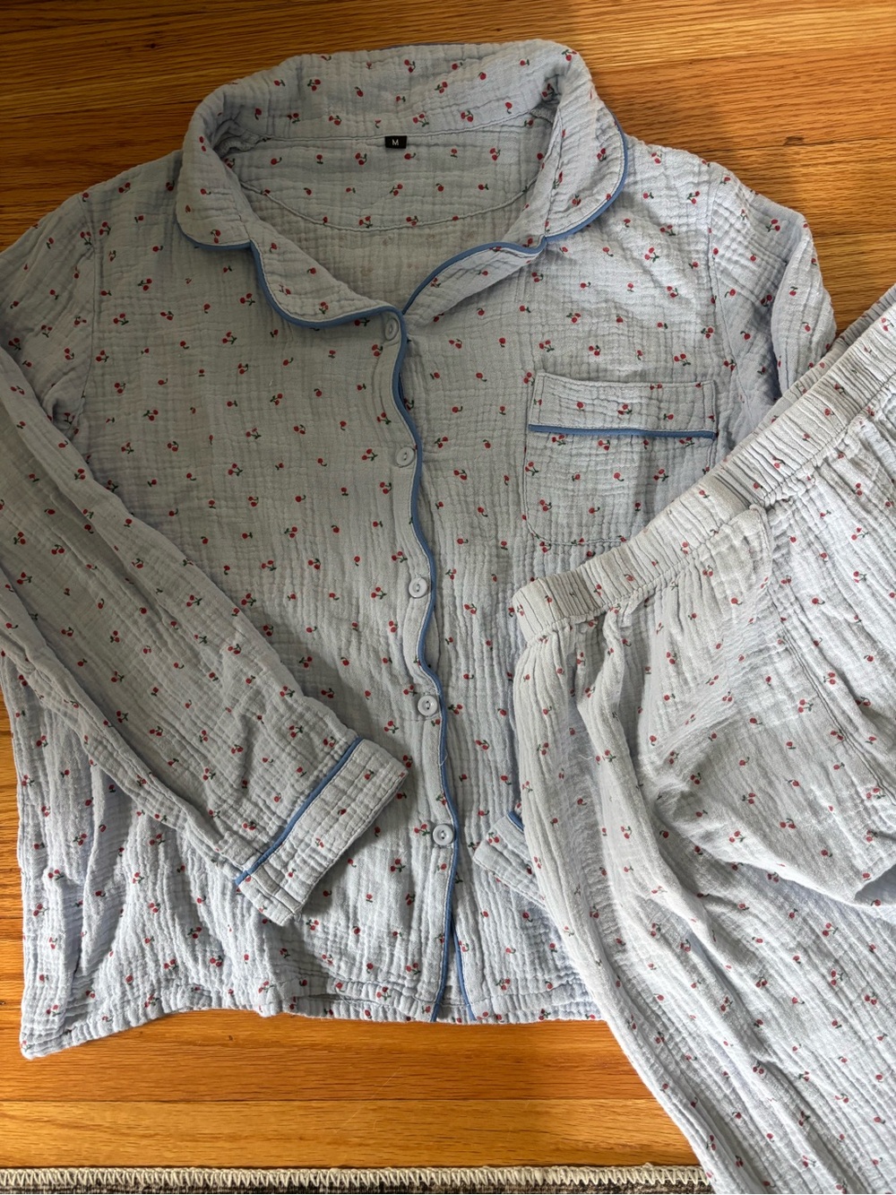 Amazon Light Blue Floral Cotton Button-Front Pajama Set